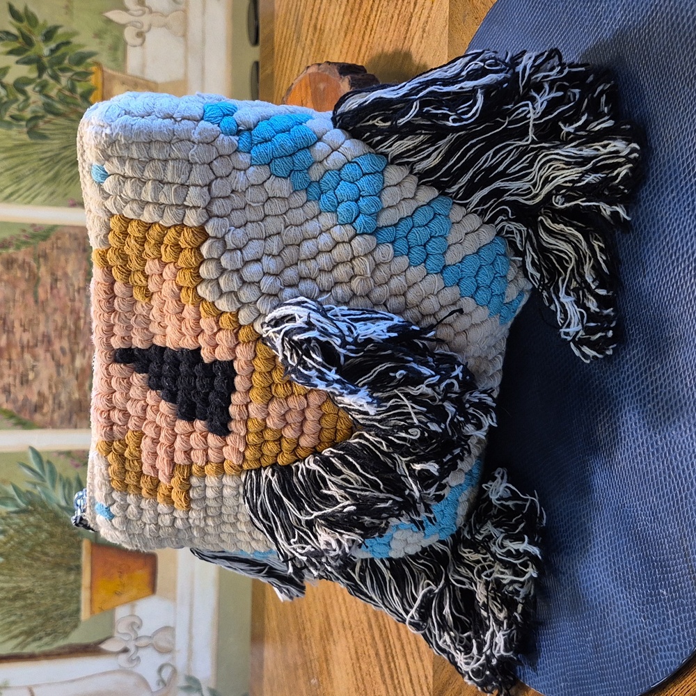 Cost Plus World Market Cream Fabric with Zipper Boho Inspired Clutch/Make Up Bag - Picture 2 of 14